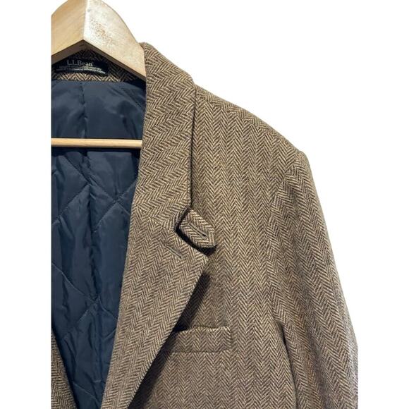 L. L. Bean sports coat jacket 42 R herringbone tweed Shetland Wool Thinsalate - Picture 2 of 10